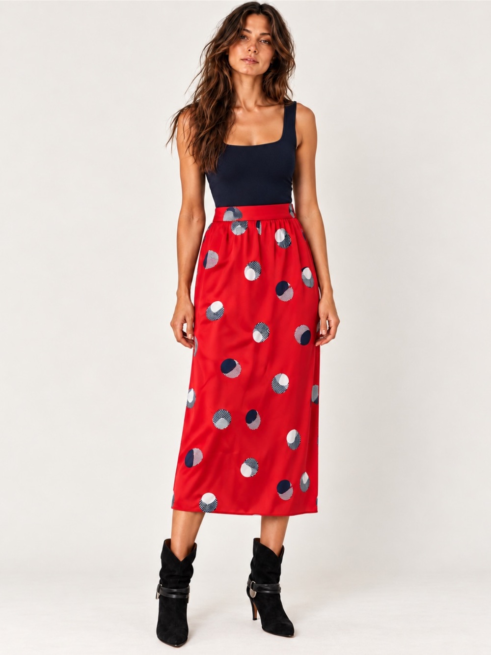 Vintage Maggy Boutique Red Polka Dot Midi Skirt  S/M